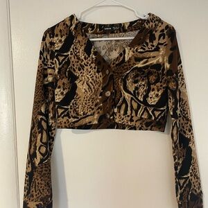 SHEIN Animal Print Crop Top - Brown and Black